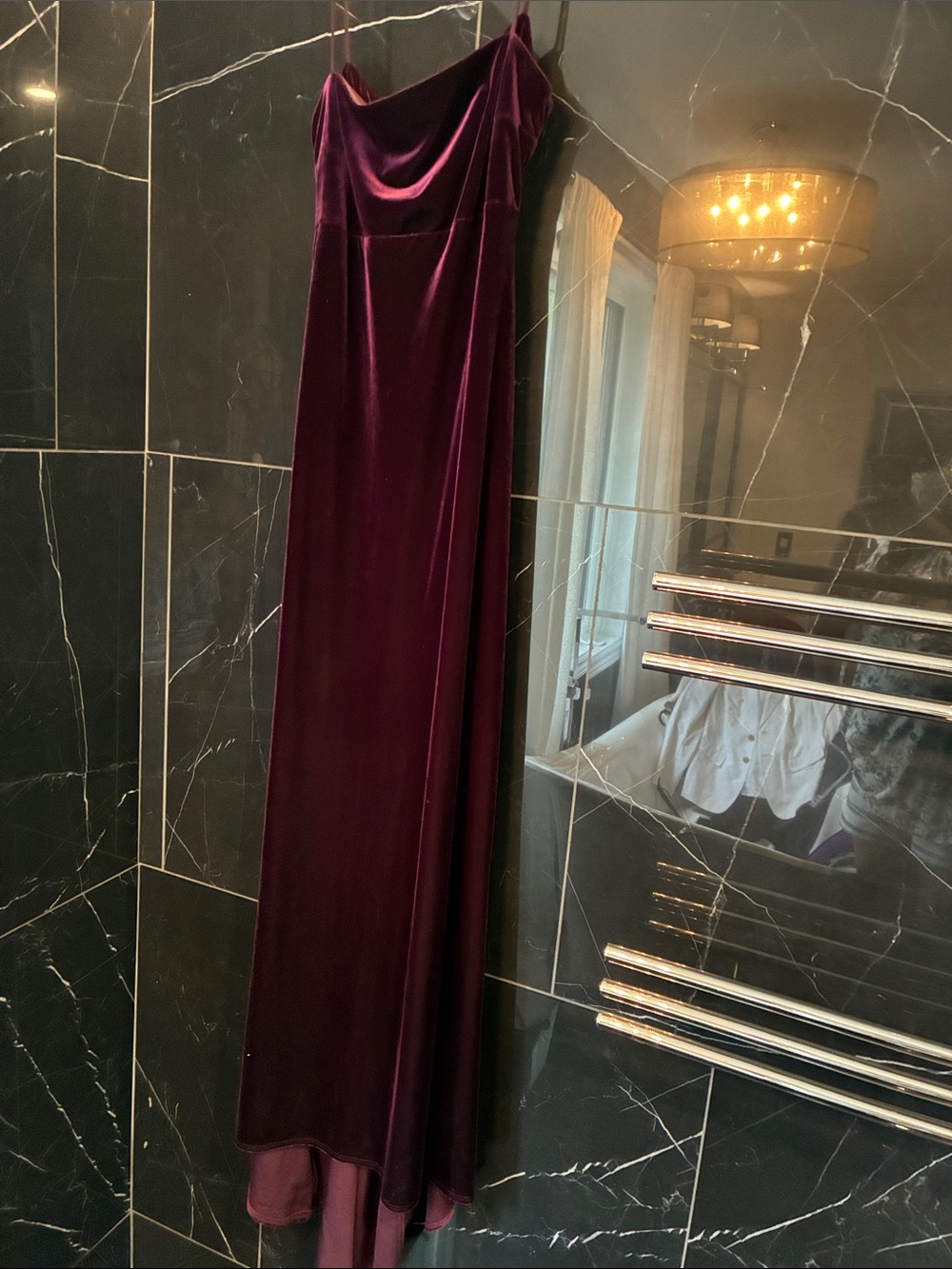 Astonish Deep Plum Velvet and Spandex Maxi Evening Gown